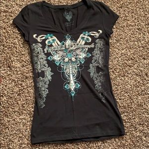 Black angels and diamonds bling tee